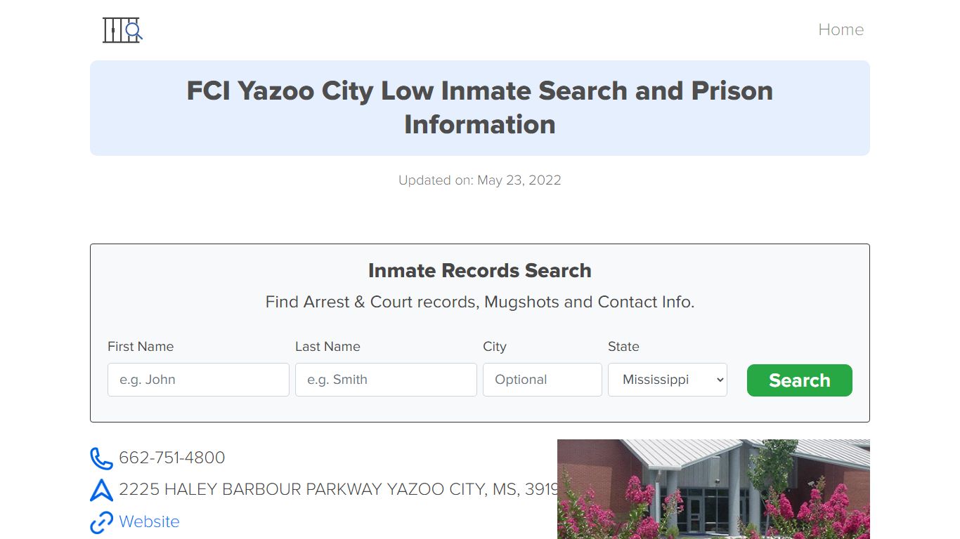 FCI Yazoo City Low Inmate Search, Visitation, Phone no ...